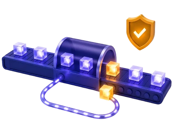 Message packets moving through a retryable delivery pipeline protected by a fail-closed wallet check.